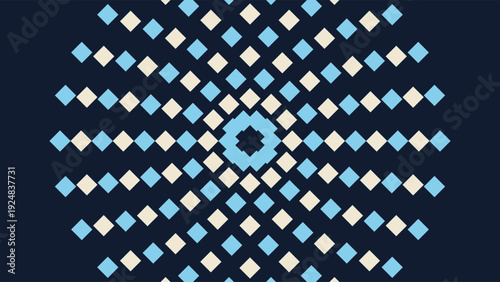 Art Deco inspired geometric pattern with blue and beige diamonds on dark background, 1920s luxury design