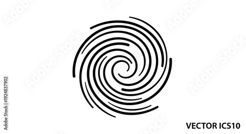 Abstract Swirl Vortex Black Lines on White Background, Dynamic Spiral Motion