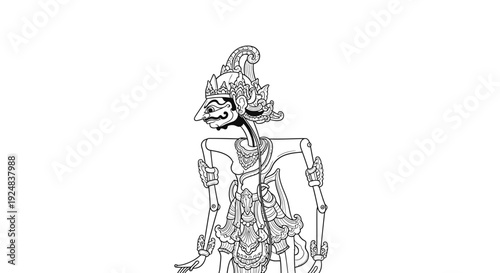 Traditional Indonesian Wayang Kulit Shadow Puppet, Javanese Culture, Outline Drawing
