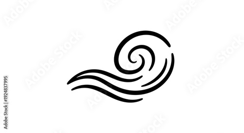 Abstract swirling wind lines, black ink drawing on white background, representing air flow and movement