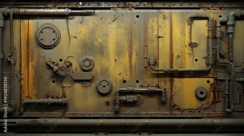 custom made wallpaper toronto digitalWeathered yellow steel industrial door with rusted mechanical levers and panels