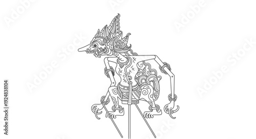 Traditional Javanese Wayang Kulit Shadow Puppet Character Outline