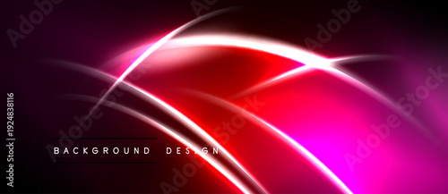 Abstract neon lines create dynamic pink, red glow. Dark background emphasizes bright curves, modern design element.