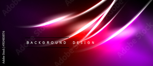 Abstract neon lines create dynamic, vibrant background. Pink, purple hues dominate dark space. Text reads background design.