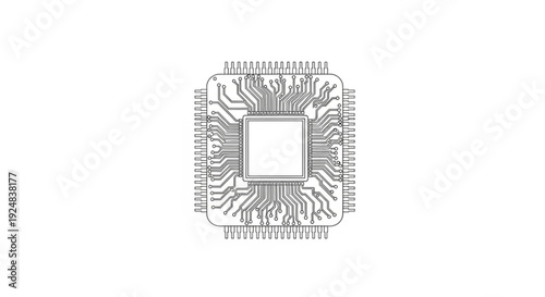 Detailed view of a microchip's intricate circuitry and central processing unit