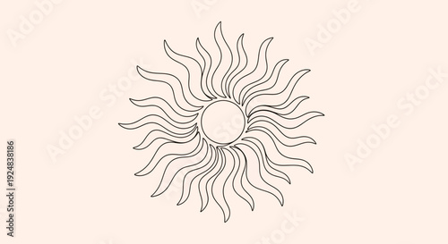 Stylized Sunburst Icon, Abstract Celestial Body, Radiant Energy, Minimalist Line Art