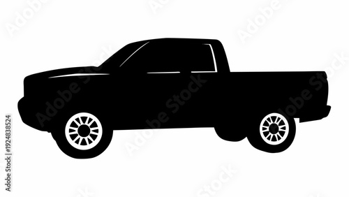 Modern pickup truck in sleek black silhouette with white accents