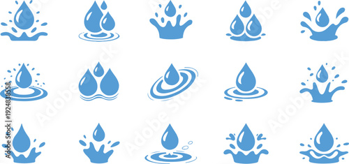 Water Drop Icon Set  Droplets, Splash & Ripple Symbols