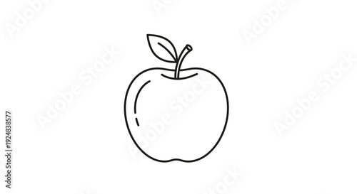Simple Line Art Apple Icon with Leaf and Stem