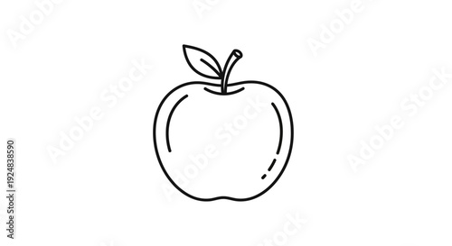Simple Line Art Apple Icon, Healthy Food Symbol, Fresh Fruit Illustration