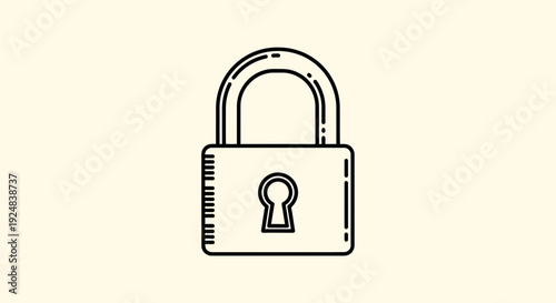 Simple Line Art Padlock Icon with Keyhole on Beige Background