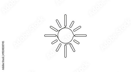 Simple Line Art Sun Icon with Rays, Minimalist Bright Sunshine Symbol
