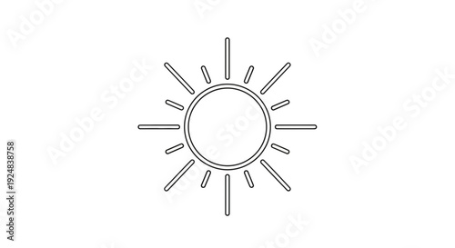 Simple Line Art Sun Icon with Rays, Minimalist Solar Symbol