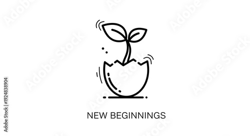 New Beginnings Concept: Sprout Growing From Cracked Eggshell, Symbolizing Growth and Renewal