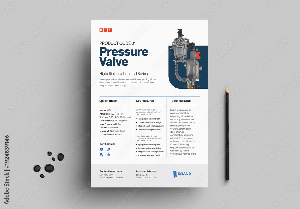 Product Data Sheet with Technical Specifications Layout Stock Template ...