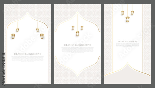 Islamic-themed poster background template. Islamic holiday celebration card design elements