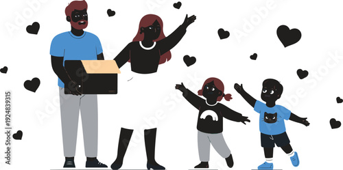 Happy Family Receiving Gift  Love, Care & Togetherness Concept