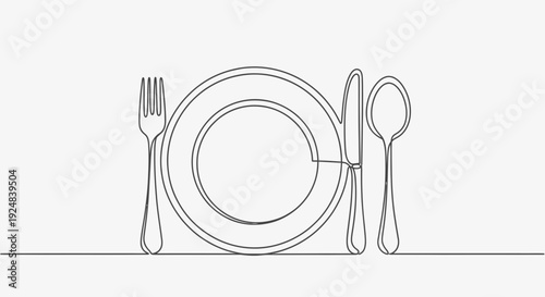 Minimalist Line Art: Plate, Fork, Knife, Spoon - Elegant Dining Setup