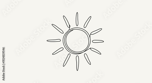 Minimalist Line Art Sun Icon, Simple Drawing of a Radiant Star on a Light Background