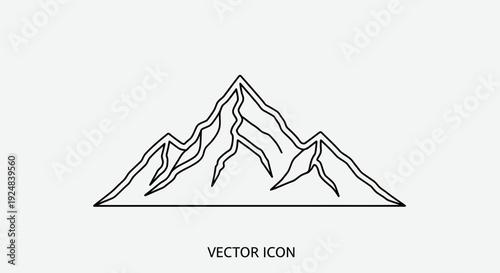 Minimalist mountain range outline icon, vector graphic of majestic peaks, adventure and nature symbol
