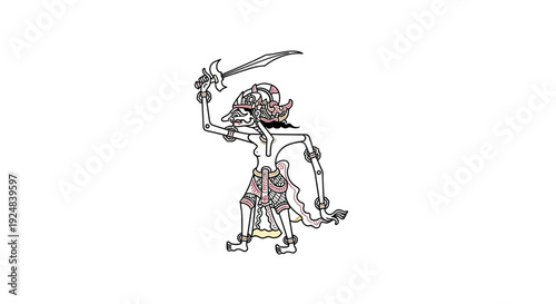 Indonesian Wayang Kulit Shadow Puppet Warrior with Sword