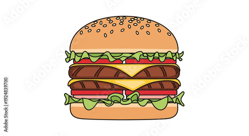 Juicy Double Cheeseburger with Lettuce, Tomato, and Sesame Seed Bun