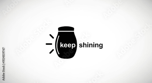 Light bulb with glowing rays and text "keep shining" - concept of inspiration and motivation