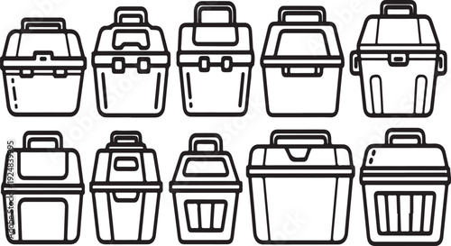 Assorted tool boxes and bins arranged in a row Vector