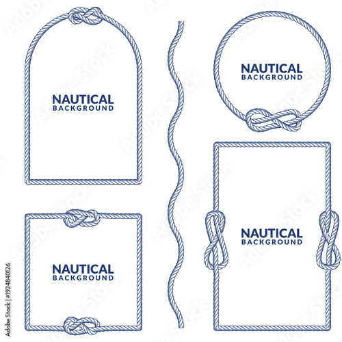 Rope frames and nautical borders vector set. Design for banner, poster, card, yacht style label, beach party invitation