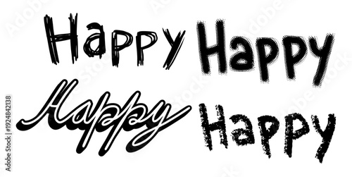 Set words happy vector for cheerful social media graphics. Ideal for symbolizing positive emotions, joyful celebrations, and uplifting text communication.