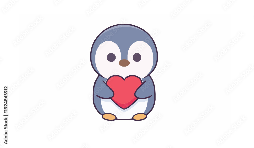 Obraz premium Cute penguin holding heart kawaii cartoon vector