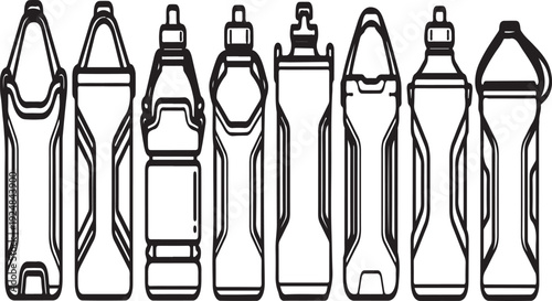 Assorted plastic bottles and containers in a row Vector