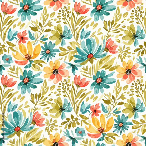 Blooming roses and wildflowers in a storybook inspired print