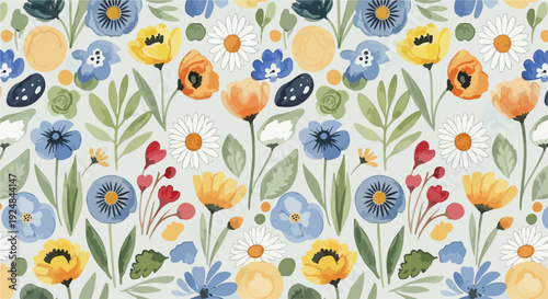 Romantic cottage garden florals in gentle watercolor hues