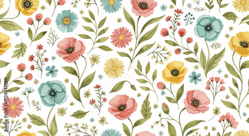 Tender rosebuds and daisies in timeless pattern