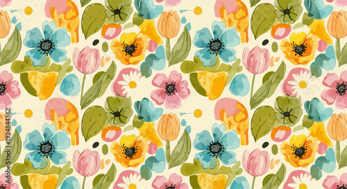 Storybook garden florals flowing in soft colors