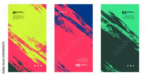 Set of abstract grunge vertical banners for social media stories and mobile backgrounds.