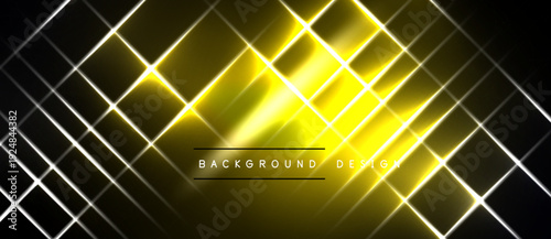Abstract golden lines create geometric pattern. Bright illumination contrasts dark background. Modern design element.