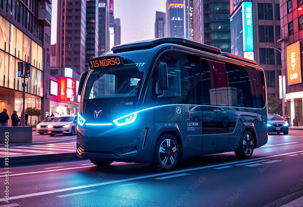 Obraz premium Sleek autonomous electric truck with advanced sensors, navigating a futuristic cityscape, tire, logistics