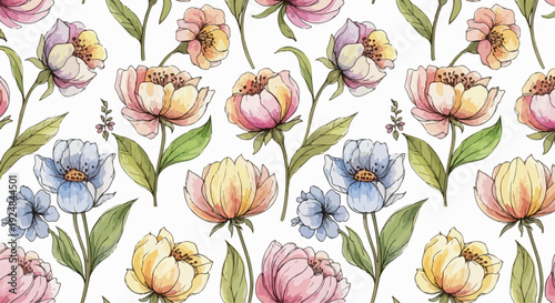 A tapestry of spring flowers in soft muted shades