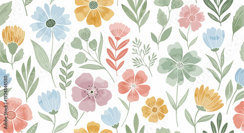Pastel petals and leafy sprigs in timeless vintage harmony