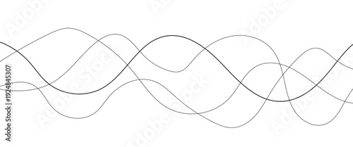 Curved black long lines seamless wave pattern. Thin line wavy abstract vector background. Wavy line horizontal divider wavy pattern. Curve line art striped. Abstract wave elements. Vector illustration