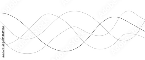 Curved black long lines seamless wave pattern. Thin line wavy abstract vector background. Wavy line horizontal divider wavy pattern. Curve line art striped. Abstract wave elements. Vector illustration