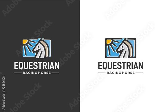 Stallion Horse With Line Outline Style Logo Design Vector
