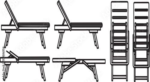 Various types of benches and chairs for outdoor and indoor use Vector