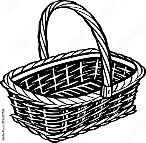 Black and White Hand Drawn Woven Basket Line Art Illustration