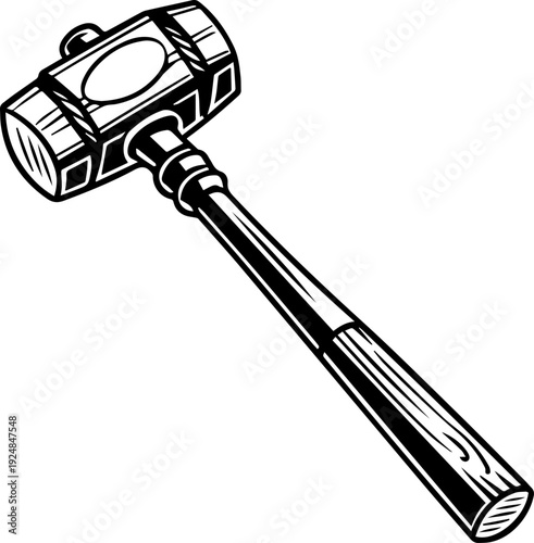 Classic Mallet Gavel Tool Vector Illustration Black and White