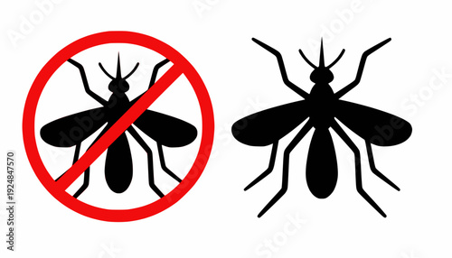 Mosquito vector icon. Mosquito in the prohibition sign. Vector flat clipart. stock illustration