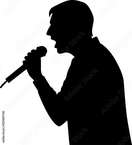 Male Vocalist Silhouette Singing into Microphone Vector Icon