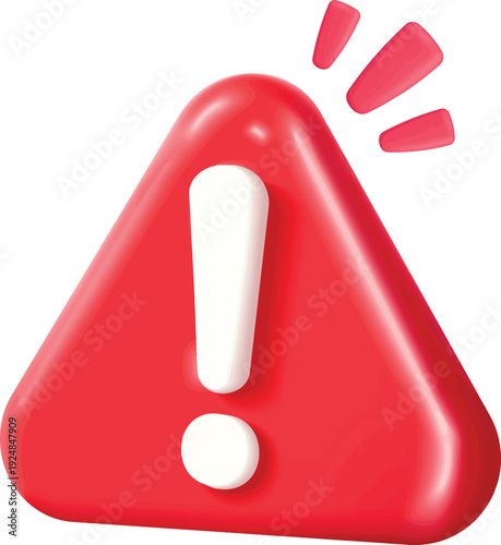 Alert Warning Icon With Exclamation Mark, Error And Risk Notification Concept, Safety And System Attention Symbol, 3D Render Illustration, User Interface Danger Element, Problem And Emergency Indicato